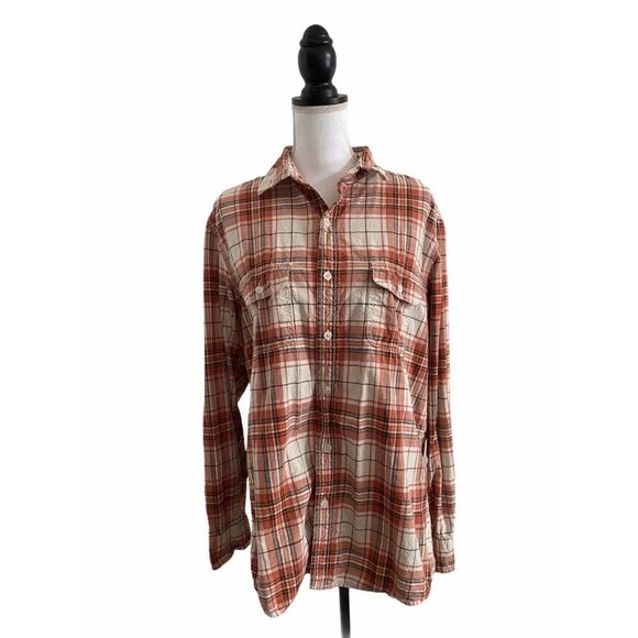 Sonoma Men’s Casual Button Down Long Sleeve Shirt Orange Brown Plaid Size Large - Picture 1 of 4